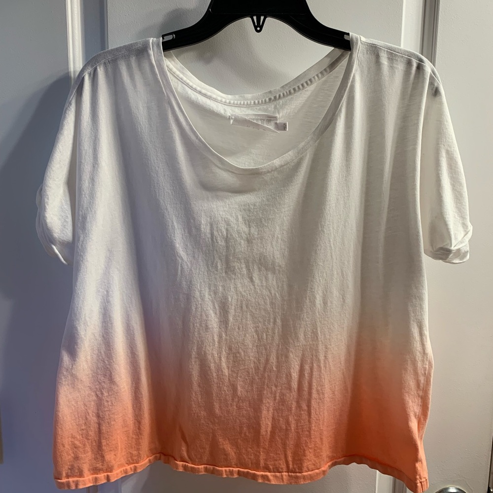 WHITE white T-shirt w/ orange fade, size large